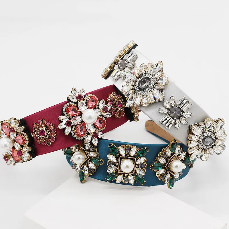 Exquisite Baroque Style Wide Vintage Headbands Crystal Mosaic Flower Velvet Women Headbands Hair Accessories Headpiece