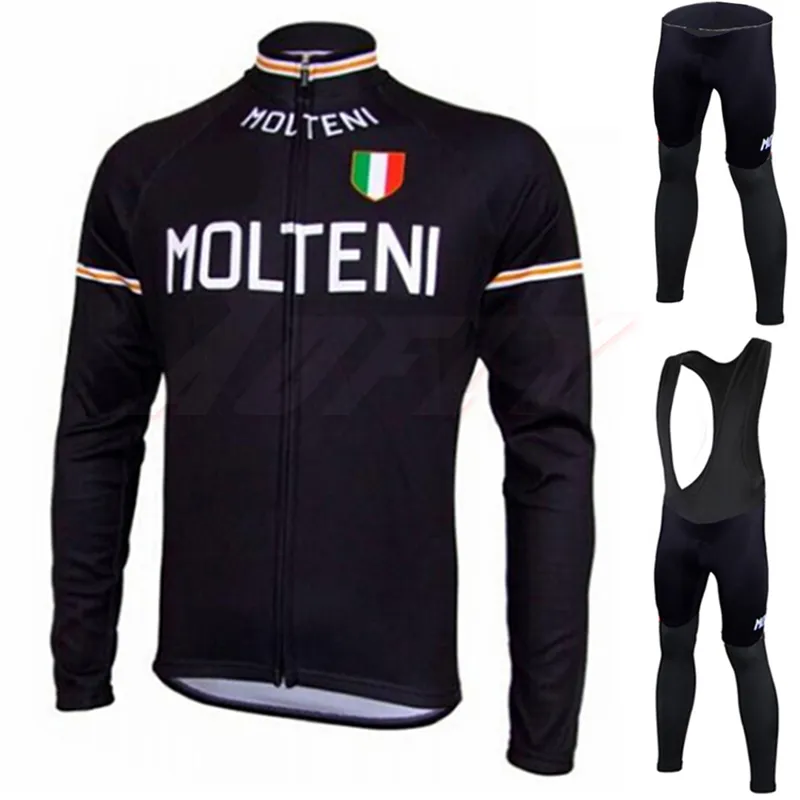 Black orange MOLTENI Winter Thermal Fleece Cycling Jersey Set fietskleding wielrennen winter heren set Strap trousers Long top