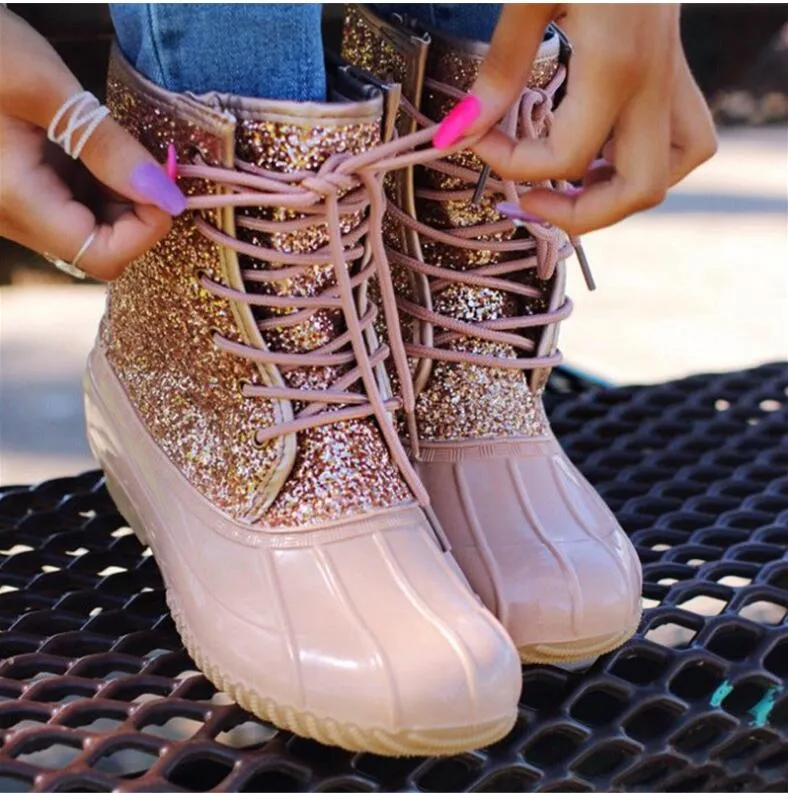 Gold glitter duck boots sale