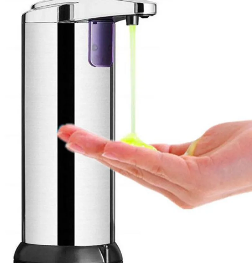 250ml Automatisk tvåldispenser Rostfritt stål Touchless Handsfree IR Sensor Tvål Vätska Dispenser för badrum Kök LJJK2353