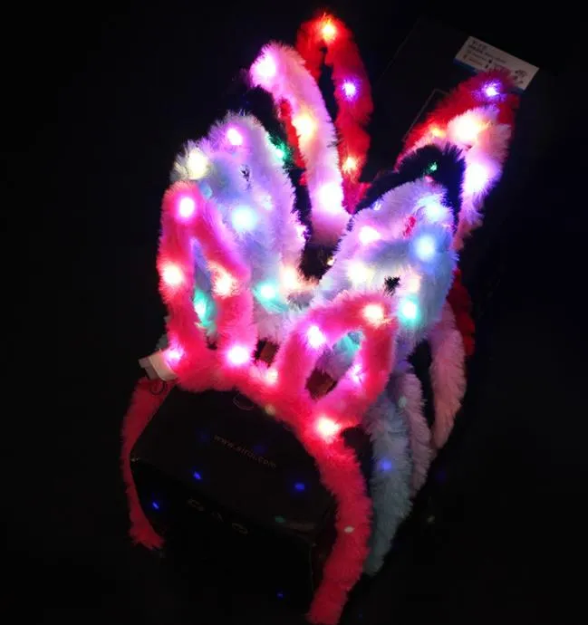 Softplush Easter Bunny Ears pannband med LED GLOW - Anpassningsbar logotyp - Idealisk för barn/ vuxna, cosplay, fester -evenemang