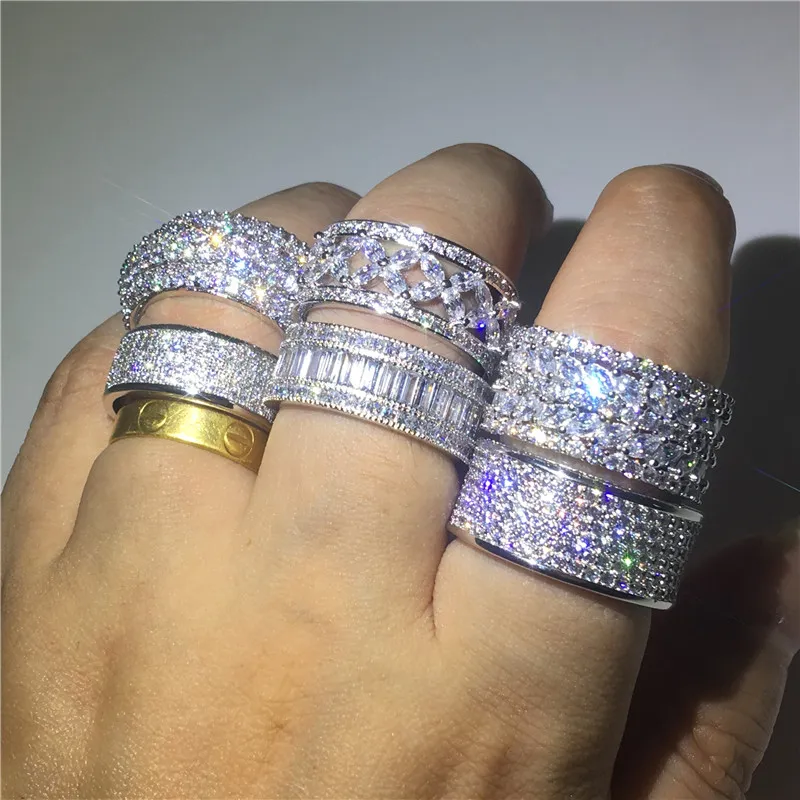 Anillo de diamante de lujo de 6 estilos, anillo de compromiso de plata de ley 925 con diamantes Cz, anillos de boda para mujeres y hombres, regalo de joyería