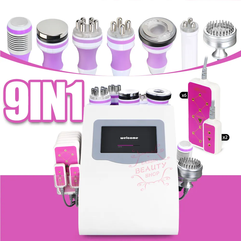 Portable 9 in1 Radio Frequency Quadrupole Ultrasonic Cavitation Cellulite Removal Slimming Vacuum Fat Loss Beauty Equipment