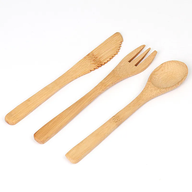 Eco-Friendly Bamboo Flatware Sets 16cm Knife Fork Spoon for Kids Children Outdoor Travel Dinnerware Cutlery