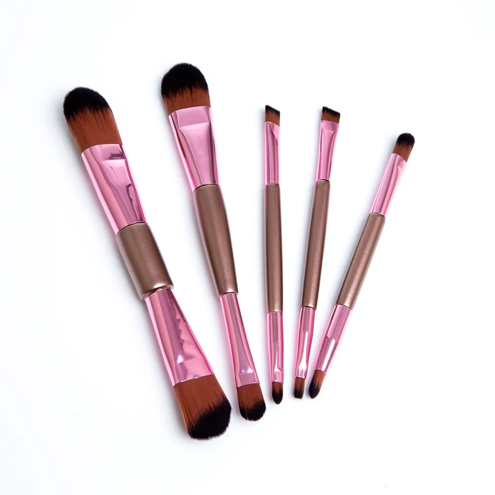 5 stks Double-Ended Makeup Borstels Set Rose Golden Cosmetics Brush Powder Foundation Eyebrow Lips Eyeshadow Cosmetische Make Up Brush Tools Kit