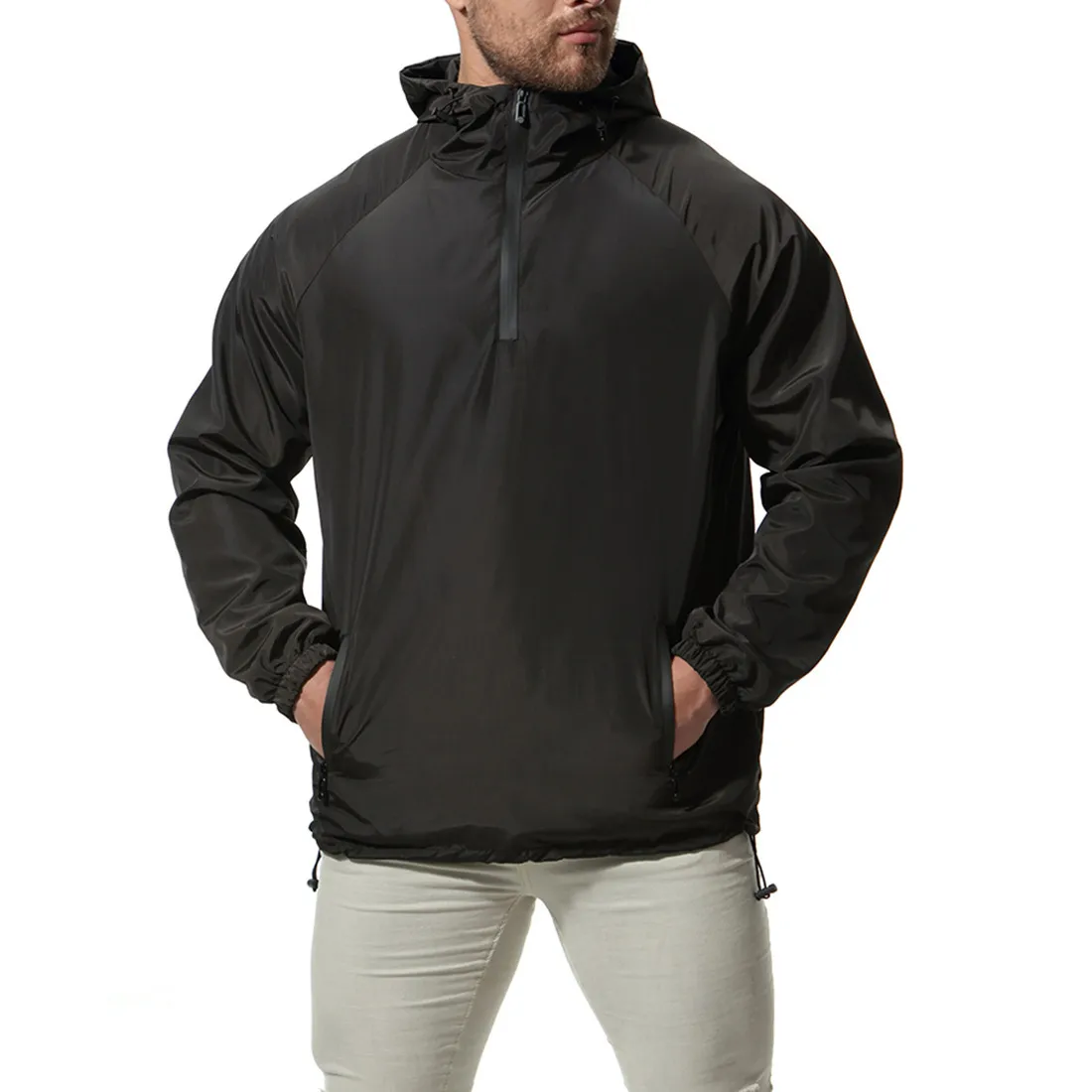 Mens Jacket Windbreaker Male Jackets Casual Hoodied Half Zipper Pullover Men Autumn Hip Hop Streetwear Male