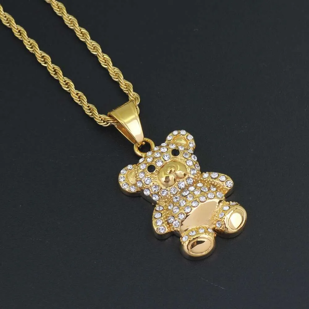 Mode-Bande Dessinée Ours En Peluche diamants pendentif colliers pour hommes femmes western De Luxe Collier En Acier Inoxydable cubain chaînes bijoux