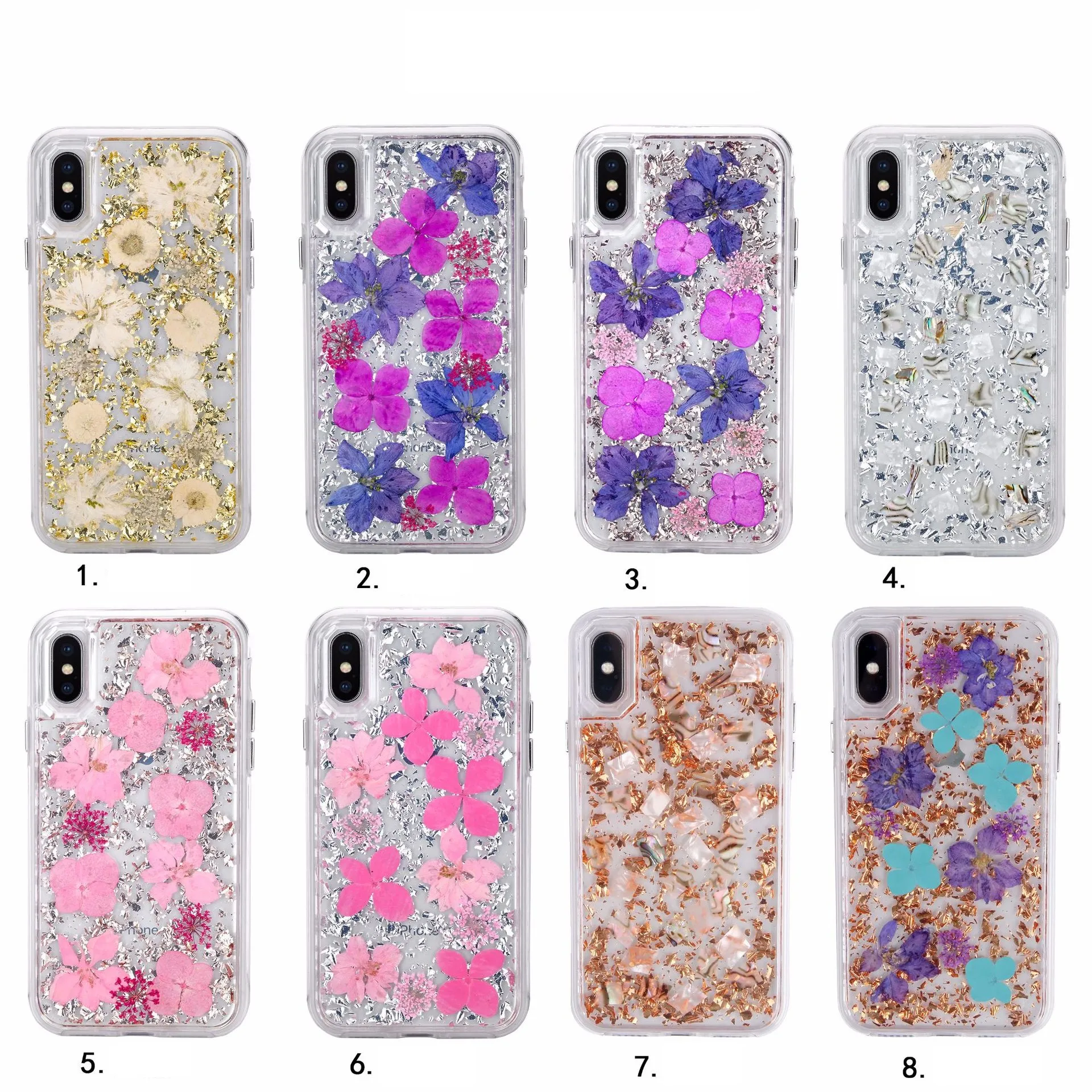 Custodia trasparente per fiori secchi reali per iPhone 11 Pro XS Max X XR 6 7 8 Plus Bling foil Custodie per telefoni Samsung S10