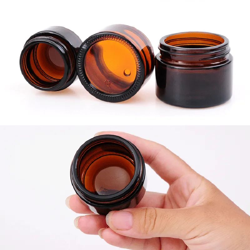 Amber Glass Cream Jars 5g 10g 15g 20g 30g 50g 100g Brown Cosmetic Jar Packaging Eye Cream Containers With Black Lid