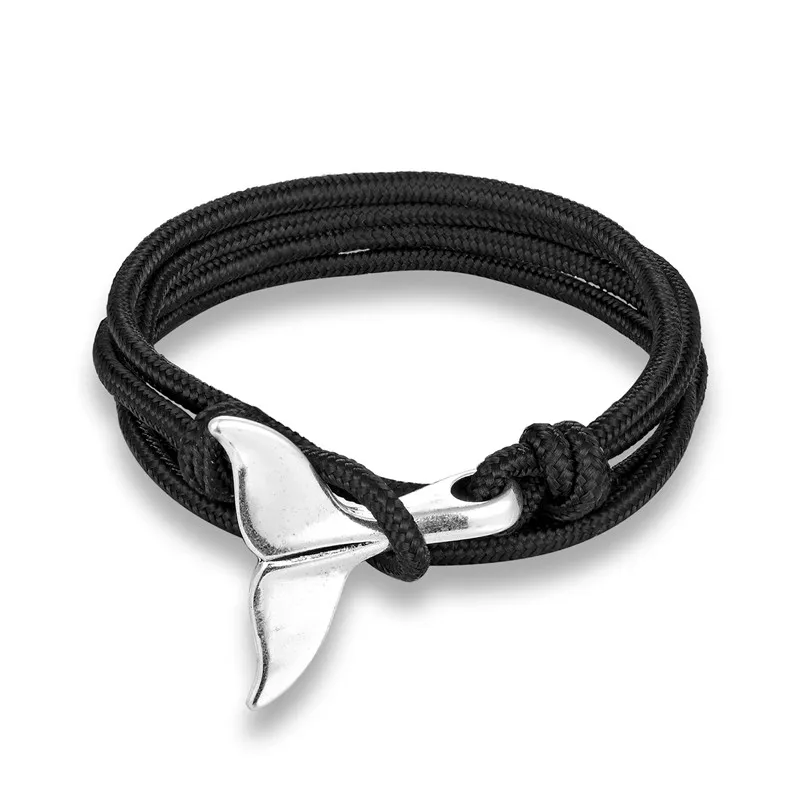 New Whale Tail Anchor Bracciali Uomo Donna Charm Sopravvivenza nautica Corda Catena Paracord Bracciale Avvolgimento maschile Ganci in metallo