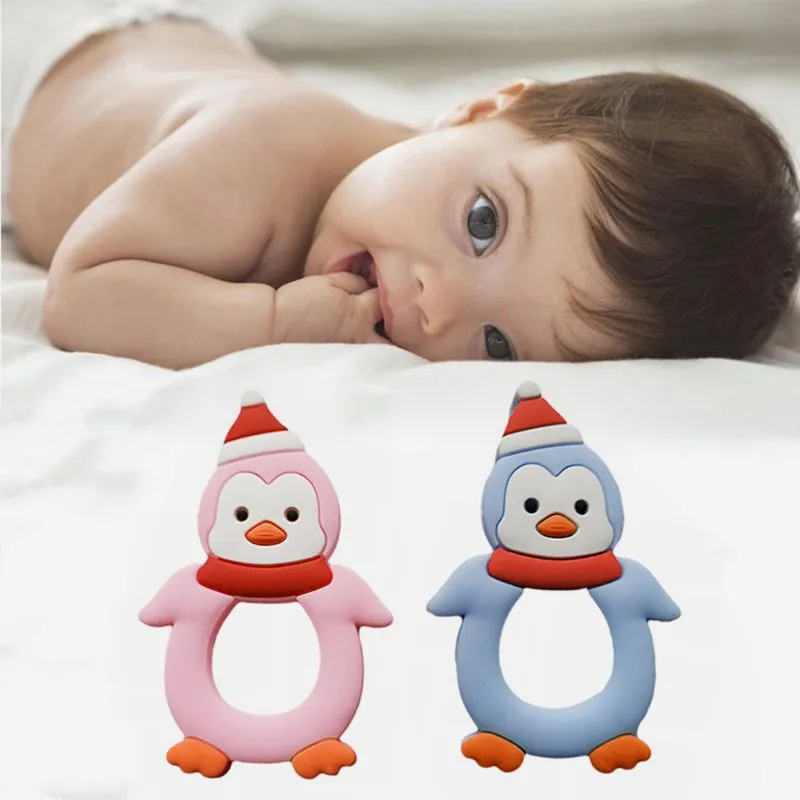 Silikon Teether Cartoon Pinguin Zahnen Kleinkindspielzeug für Baby Kind Spielzeug Silikon Baby Teether Babyprodukte Zahnen Spielzeuge