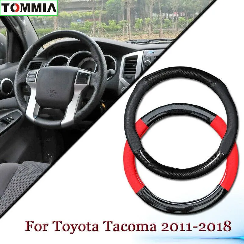 Anti-Slip fibra de carbono Steering Car Couro Roda Capa Para Toyota Tacoma 2011+