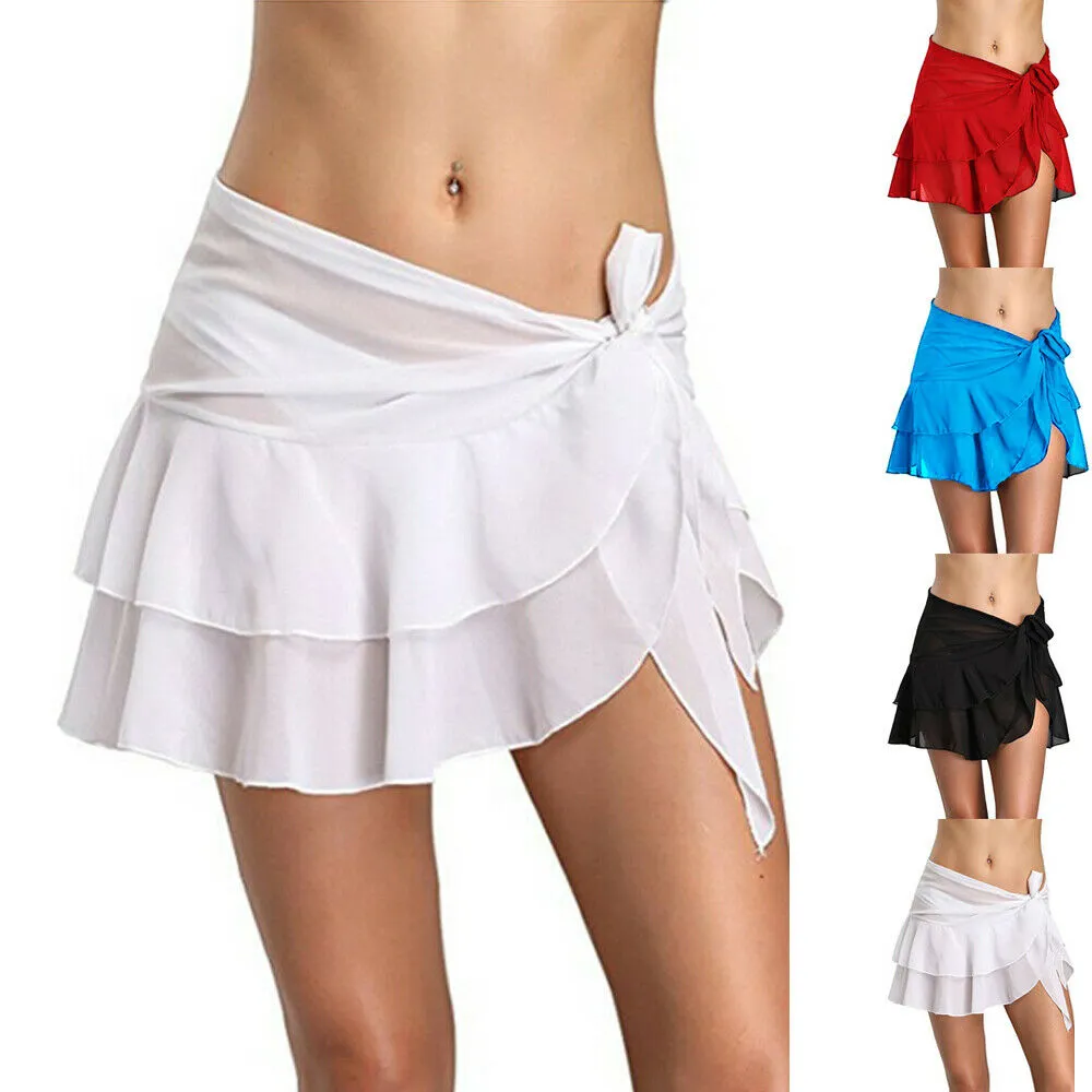 Le donne gonne corte Swimwear Ruffle bendaggio Sarong Wrap Beach Cover Up Skirt US