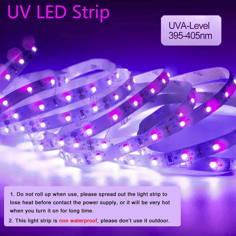 2024 UV Purple LED Strip Lights 2835 SMD 60 LEDs m DC 12V Non Waterproof 395 405nm Ultraviolet Ray Flexible Strip Ribbon for DIY Lighting