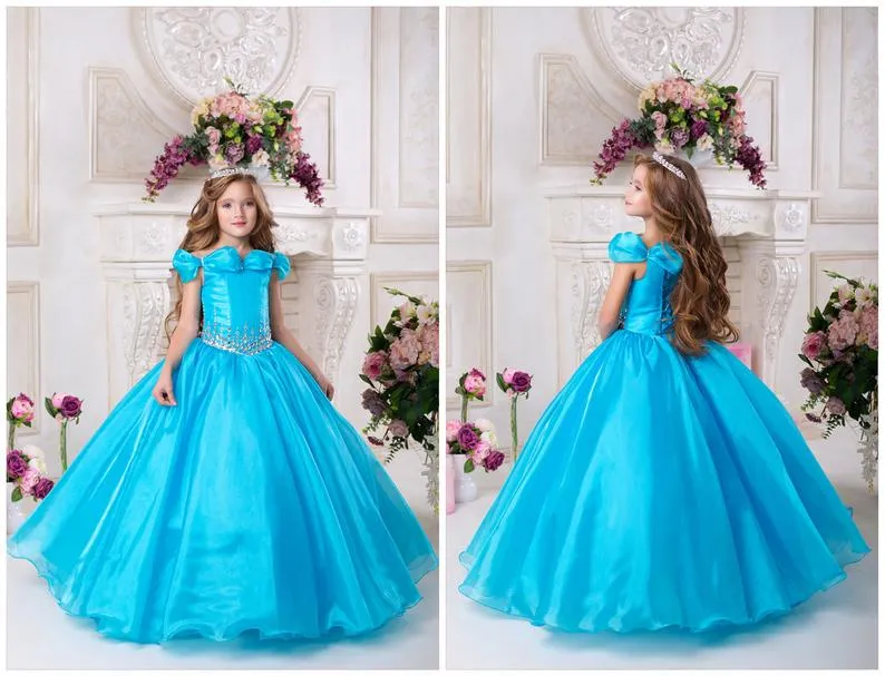 Ny stil Organza Tulle Taffeta Flower Girl Dress Princess Brithday First Communion Ball Gown Kids Dresses
