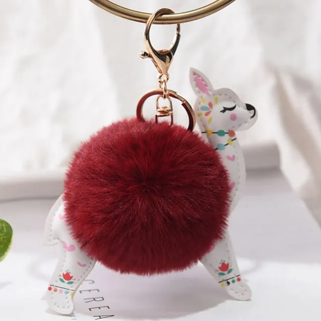 Söt Alpaca Hair Ball Floral Pu Key Ring Pendant Plush Toy Key Ring Ladies Car Keychain Julfödelsedagspresent