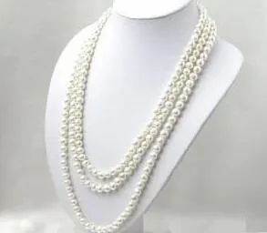 Long 80 inches 7-8MM white AKOYA cultured pearl necklace