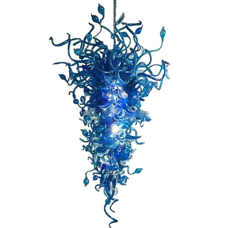 Crystal Chandelier大型スタイルの手吹き付くムラノガラスシャンデリアライトホテルホームレストラン青い色LEDライト