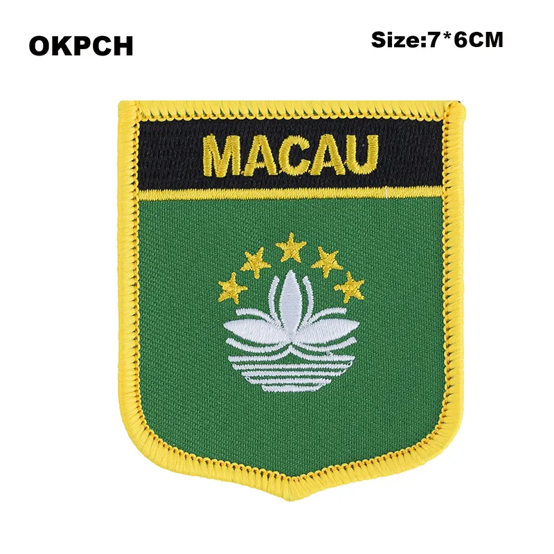 MACAU Shield Shape Flag patches embroidered flag patches national flag patches for Cothing DIY Decoration PT0255-S