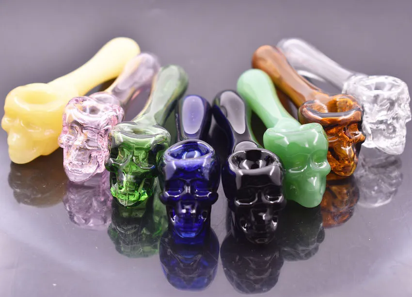 Pyrex Skull Glass Oil Burner Spoon Pipe 4 Inch Handheld Tobacco Smoking