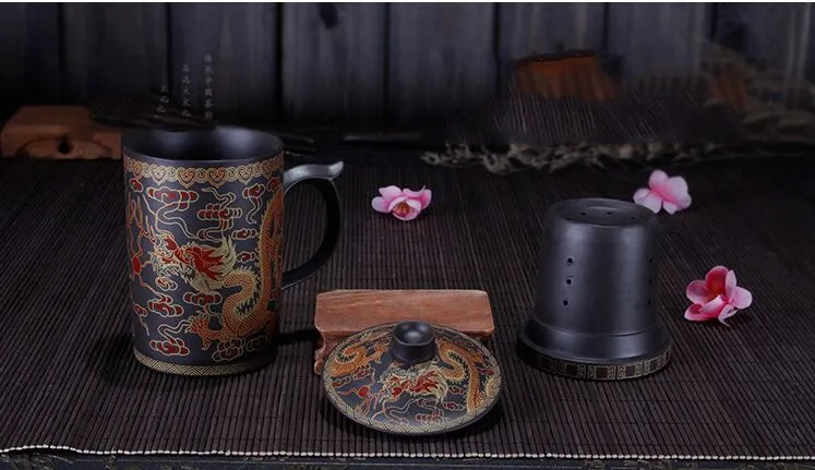 2pcs/lot Round purple queen of Pu'er Filter tea cup ceramic cups office cups gift travel kung fu for teas 300ML