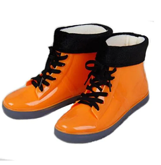 Hot Sale-h Shoes Woman Rain Woman Water Rubber Ankle Boots Cross-tied Botas