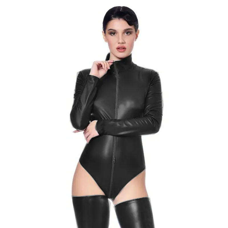 Black Fishnet Pockets Long Sleeve Ultra High Cut Bodysuit – Hot