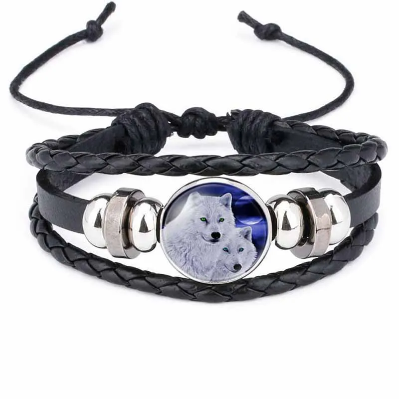 Luna Lobo Pulsera Cadena Tiempo ajustable Piedra preciosa Cristal Cabochon Wrap Pulseras Puños mujeres niños Joyería de moda