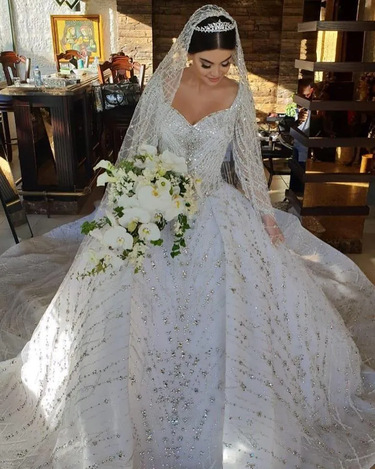 Stunning Long Sleeve Jewel Crystal Beaded Ball Gown Wedding Dresses | Ball  gowns wedding, Disney wedding dresses, Ball gown wedding dress