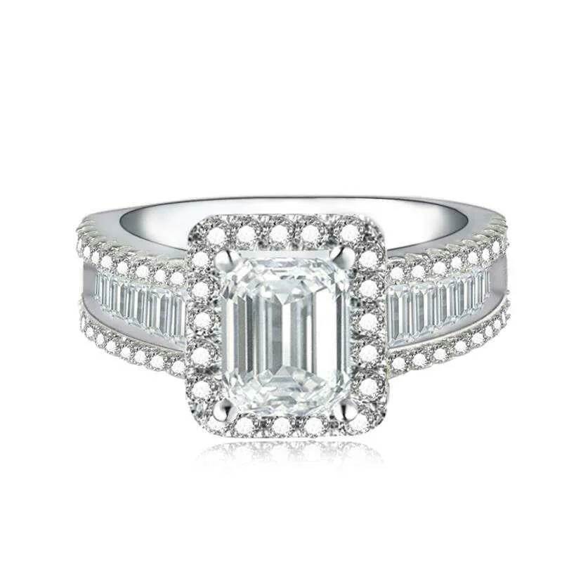 Anello di fidanzamento da donna con alone in argento sterling 925, stile art déco vintage, con zirconi cubici taglio rotondo da 1 ct, delicato anello di promessa vittoriano antico da 1 ct