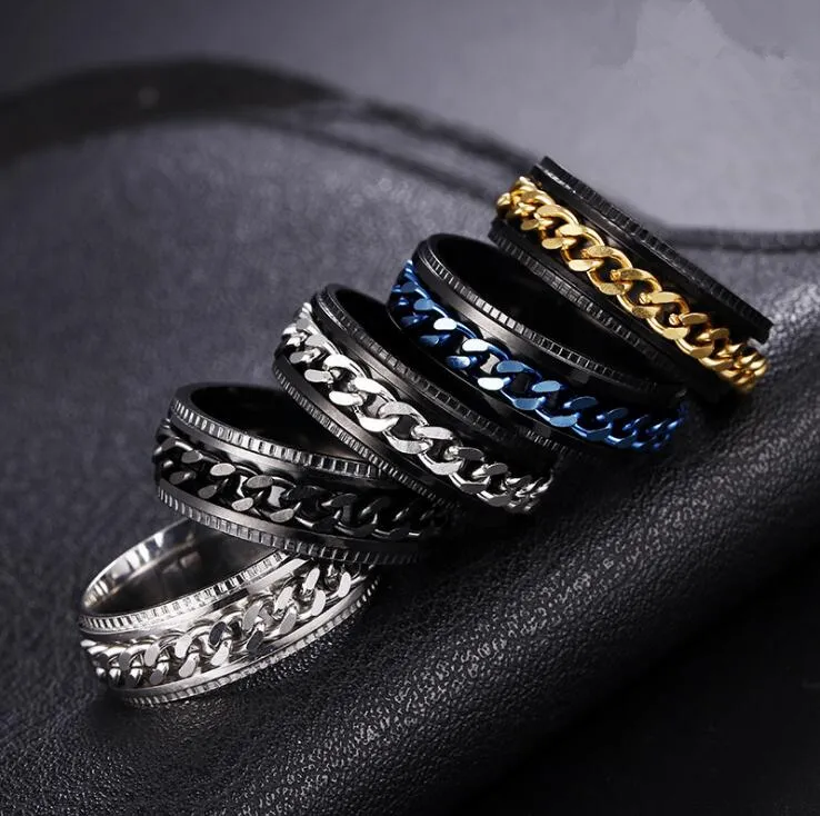 Creative Men Rings With Rotatable Chain Ring Unisex Multi-size Jewelry Accessories Stainless Steel Ring For Boyfriend Birthday Gifts