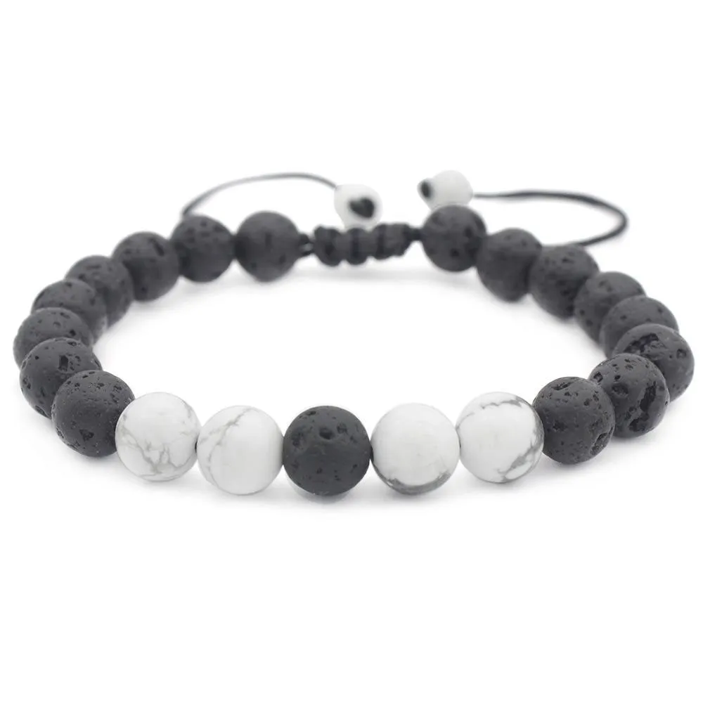 Neue Ankunft 8MM Lava Rock Charm Armbänder Weiß Türkis Naturstein Frauen Perlenarmband Armreif für Herren verstellbares handgefertigtes Juwel