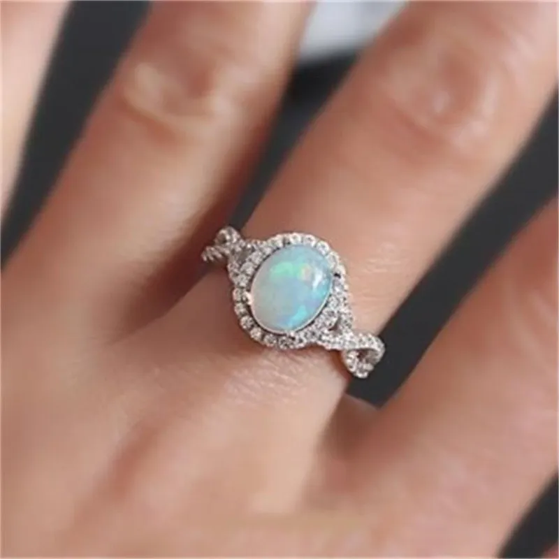 Vagzeb Silber Farbe Frauen Finger Ringe Weiß Feuer Opal CZ Fashion Party Schmuck Frauen Opal Ringe