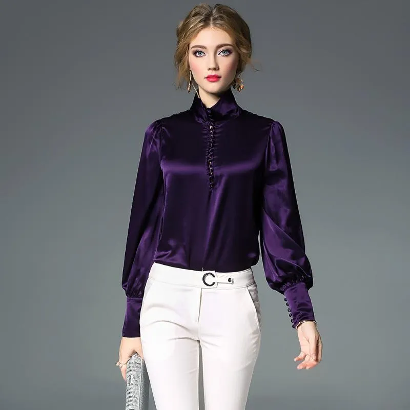 Womens Vintage Satin Silk Blouse With Silk Turtleneck Womens And Long ...
