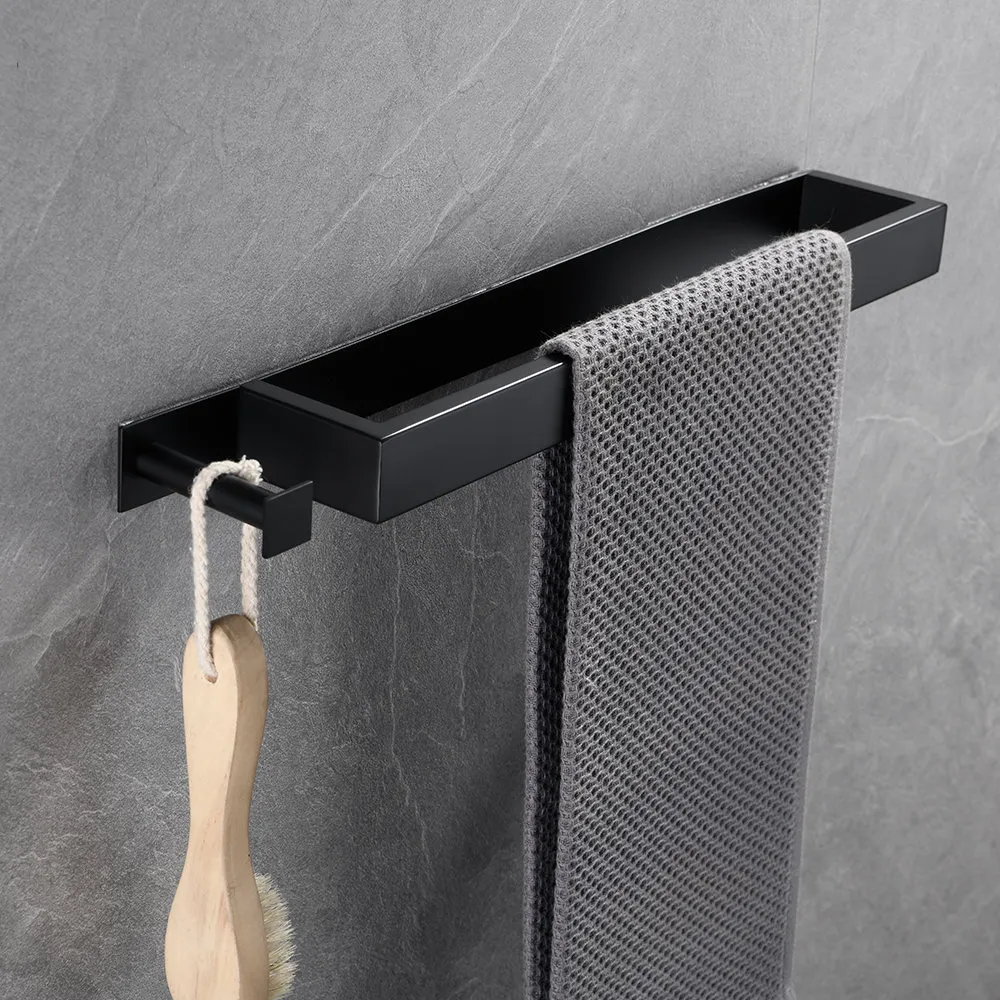 Preto Hanger com gancho No-diamante auto-adesivo Toalheiros Modern Bathroom cozinha de aço inoxidável não-Wall-montado Toalheiros