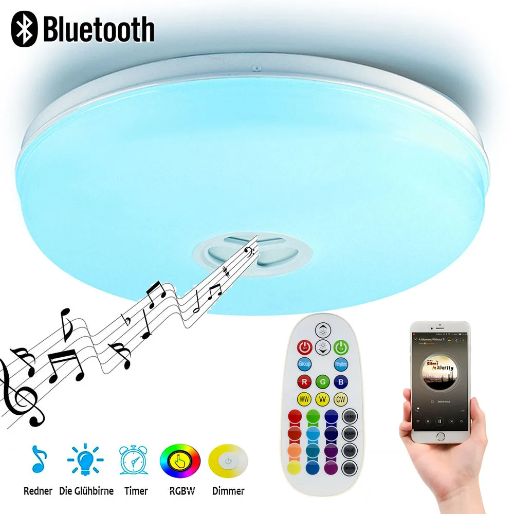 LED Music Ceiling Light RGB Bluetooth Speaker Lamp Home Party Bedroom Remote Dimmable APP Smart Colorful Lighting