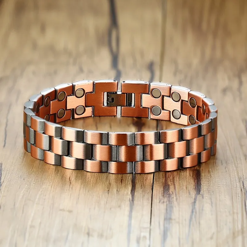 15mm Magnetic Therapy Men s Bracelet Bangles Red Copper Two Chains Magnet Adjustable Watch Brands Male Pulseras Bileklik PBRM 005 MG