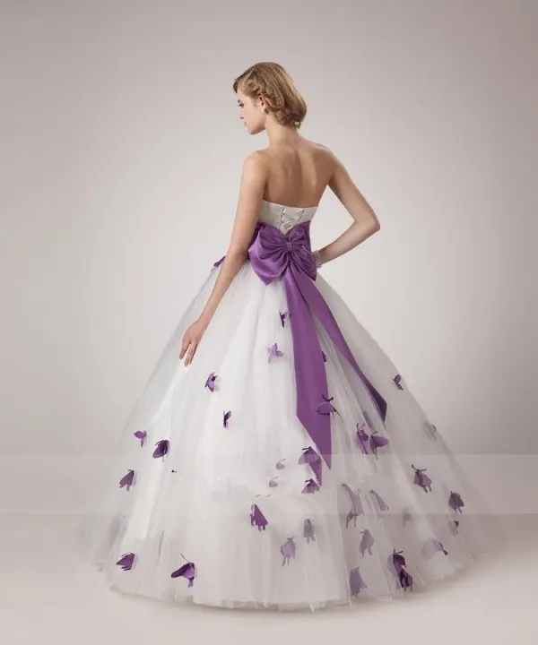 White Purple Strapless Butterfly Applique Tulle Wedding Dress A Line Lace Up Back Beaded 2024 Bridal Gowns From Dress 1st 150.76 DHgate.Com