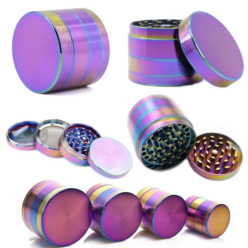 Tobacco Grinders For Dab Rigs Rainbow Smoking Accessories Herb Grinder 4 Parts Tobacco Zinc Alloy Material Manual Crusher 5915-18IB