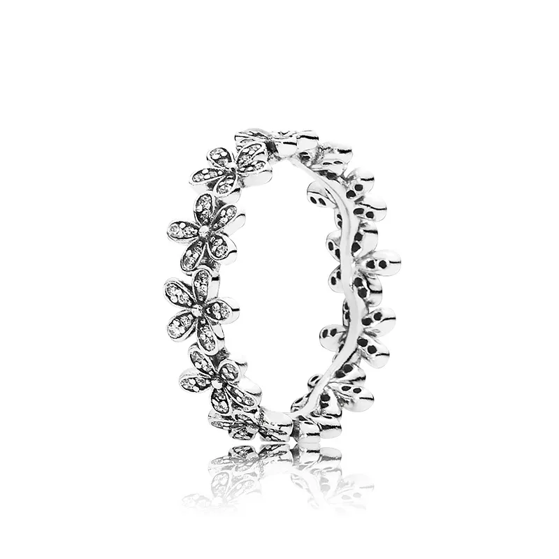 스파클링 데이지 꽃 반지 925 스털링 실버 여성 결혼 선물 CZ 다이아몬드 쥬얼리 판도라 반지 세트에 대한 원래 상자
