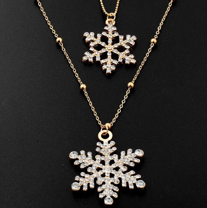 Statement-Halsketten, weißer österreichischer Kristallschmuck, doppellagige Schneeflocken-Anhänger-Halsketten