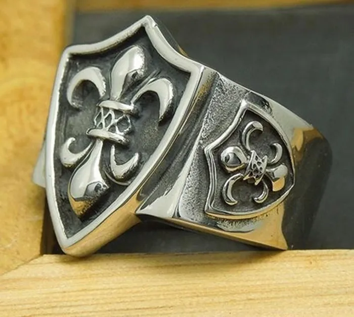 316L rostfritt stål fleur de lis Flower-de-Luce Ring Flower of Cross Scout Masonic Jewelry Punk Retro Floral Lili Rings Jewel