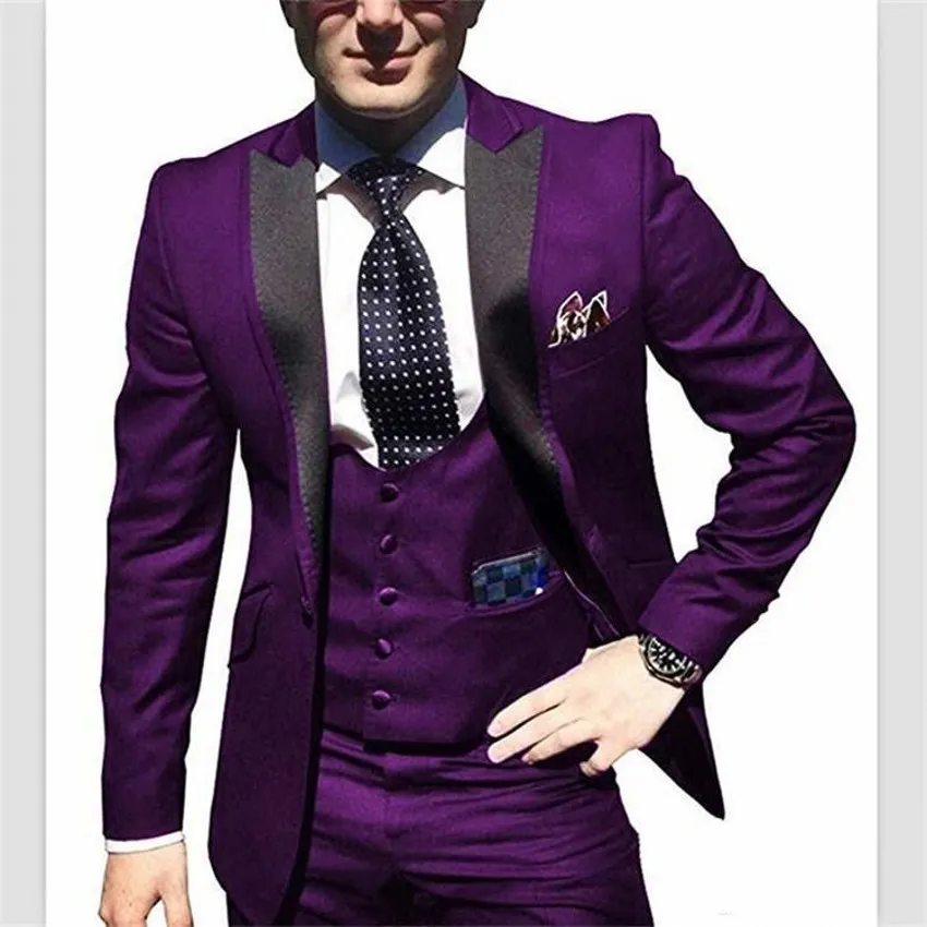 紫色の新郎Tuxedosピークラペルグルームマンの結婚式3ピースのスーツのファッション男性ビジネスプロムパーティージャケットブレザー（ジャケット+パンツ+ネクタイ+ベスト）2272