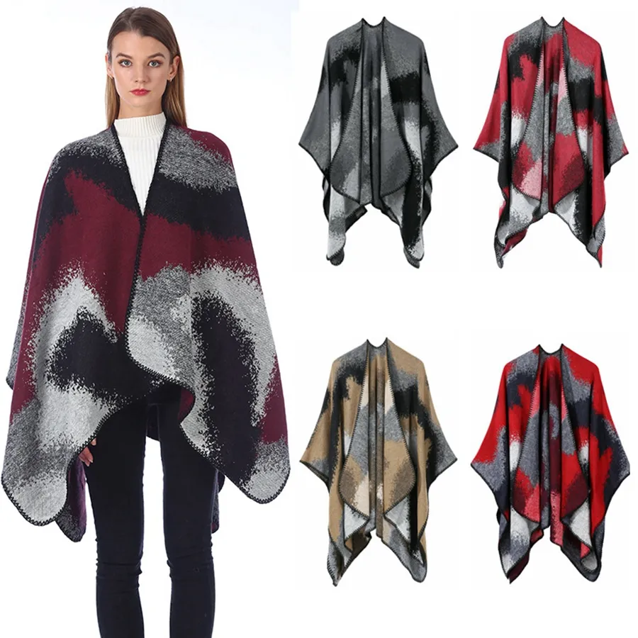 Lady Moda Poncho Plaid mulheres Vintage do envoltório do lenço da malha Cashmere Lenços menina de cabo do inverno casaco de lã Cobertores Manto Xaile TTA1817