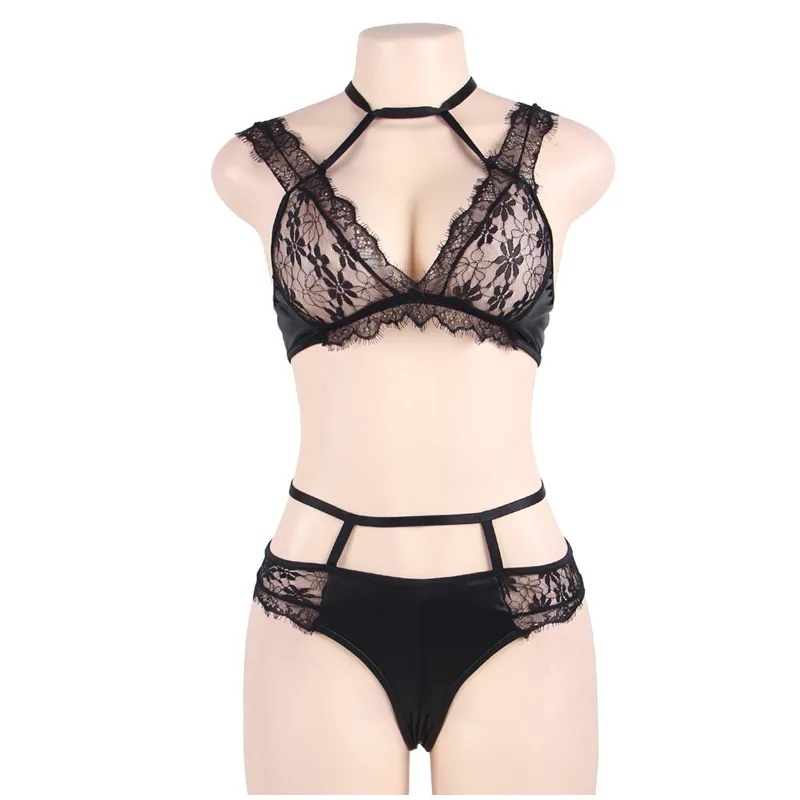 Erotic Lingerie For Women PU Leather Lace Bra Set Black Sexy Lingerie  Transparent Bra Panty Hollow Out Underwear From Amyshop2, $23.69