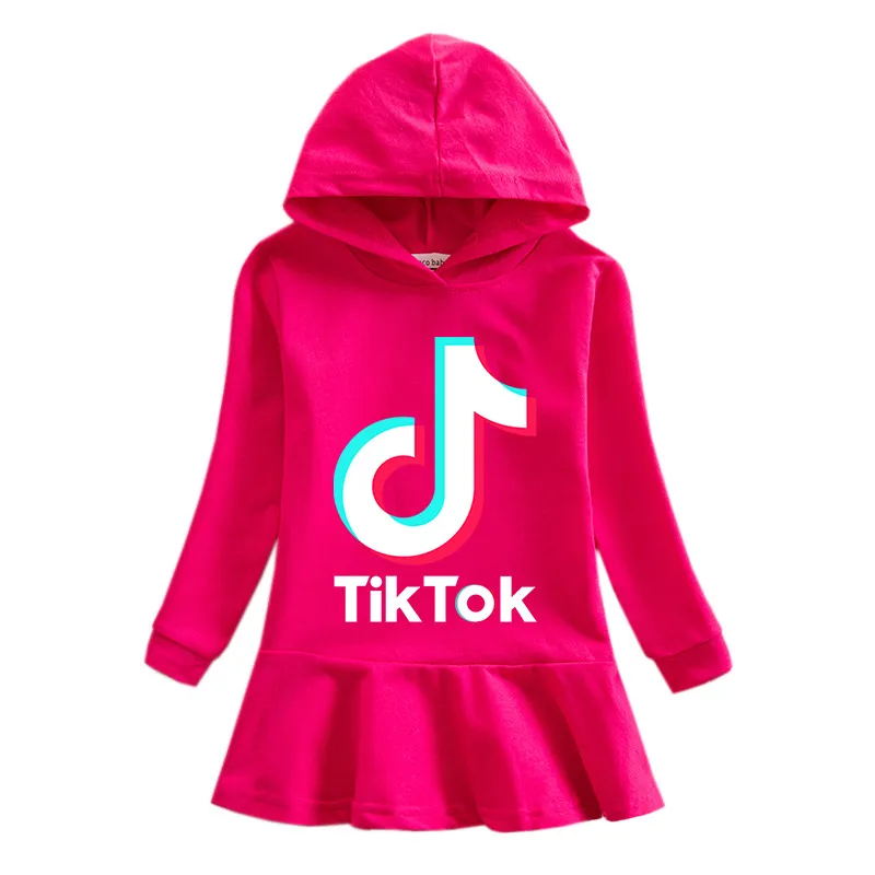 Tik Tok Hoodies Dresses Baby Girls Clothes Cotton Hooded Dress top Fashion Tiktok Teen Kids Casual Sportswear