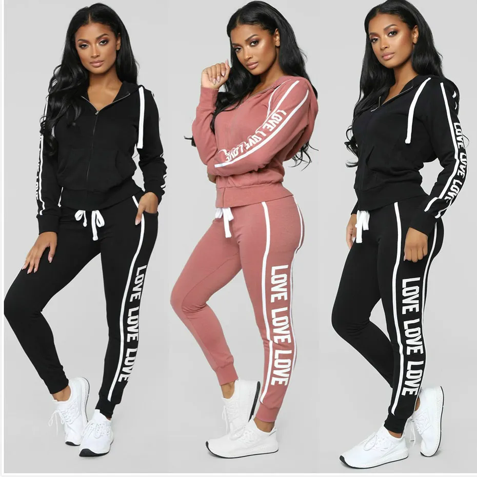 3 kleuren dames tweedelige sets 2019 slanke casual tops en skinny broek set vrouwelijke sweatsuit bedrukt 2 stuk trainingspak