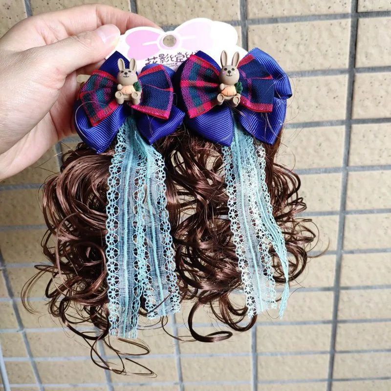 Curly Wig Hair Bow Clip Hair Accessories Princess Girl Lace Pearl Cute New Sweet Kids Braid Hairpin Headwear 0108