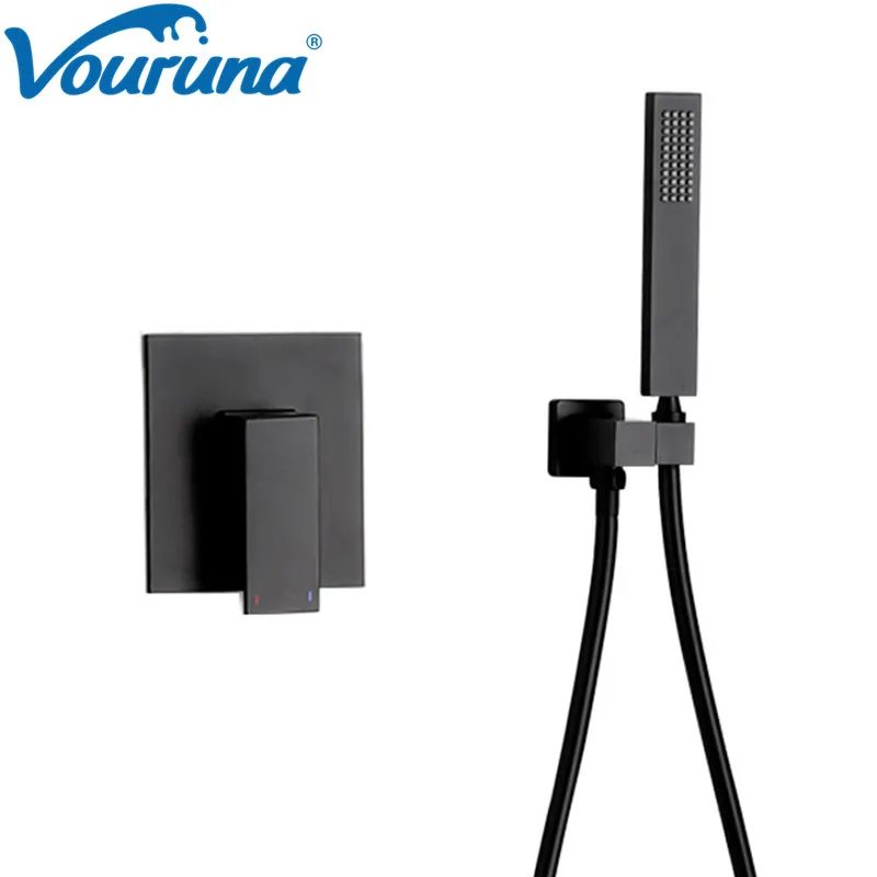 VOURUNA Matte Black Square Hand Shower Set com válvula de controle de água de torneira