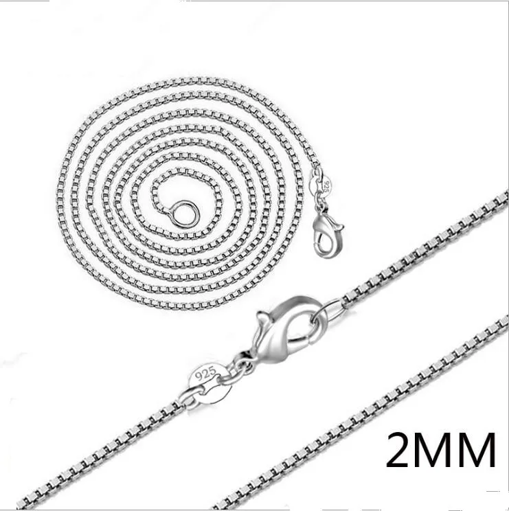 2MM 925 sterling silver Plated box chain 16 18 20 22 24 inch MC09 free shipping 925 silver plate Lobster Clasps Smooth Chains Necklace